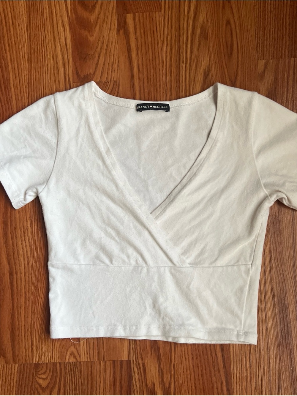 Brandy Melville White Wrap V-Neck Short Sleeve Crop Top